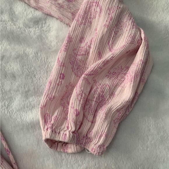 House of Harlow 1960 womens XS pink paisley smocked mini dress puff Ajay v neck - Picture 6 of 13